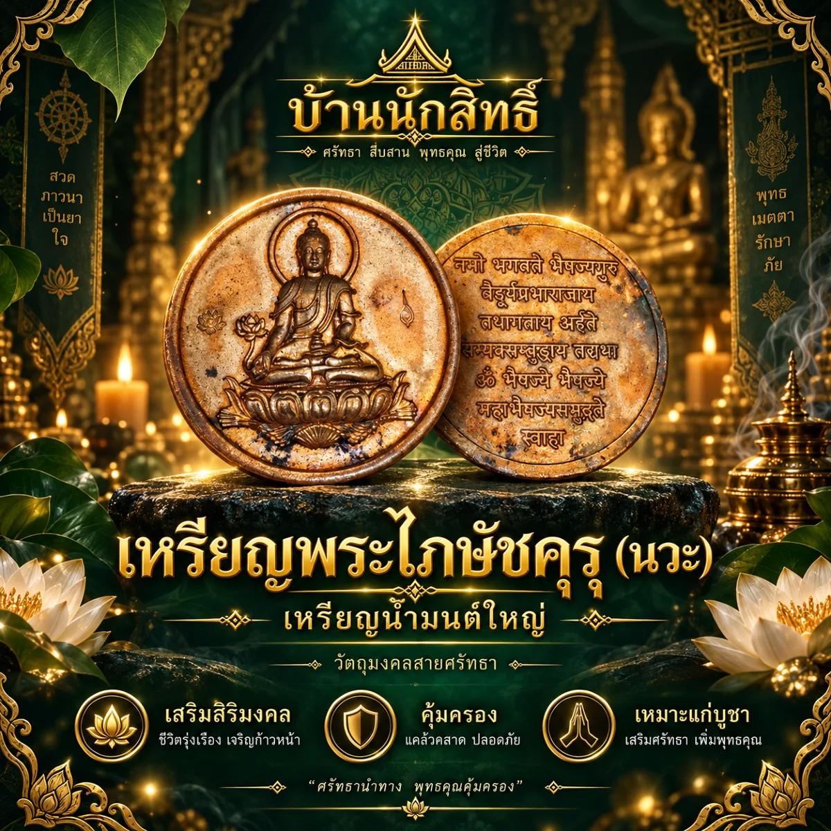 เหรียญพระไภษัชคุรุ (นวะ) เหรียญน้ำมนต์ใหญ่