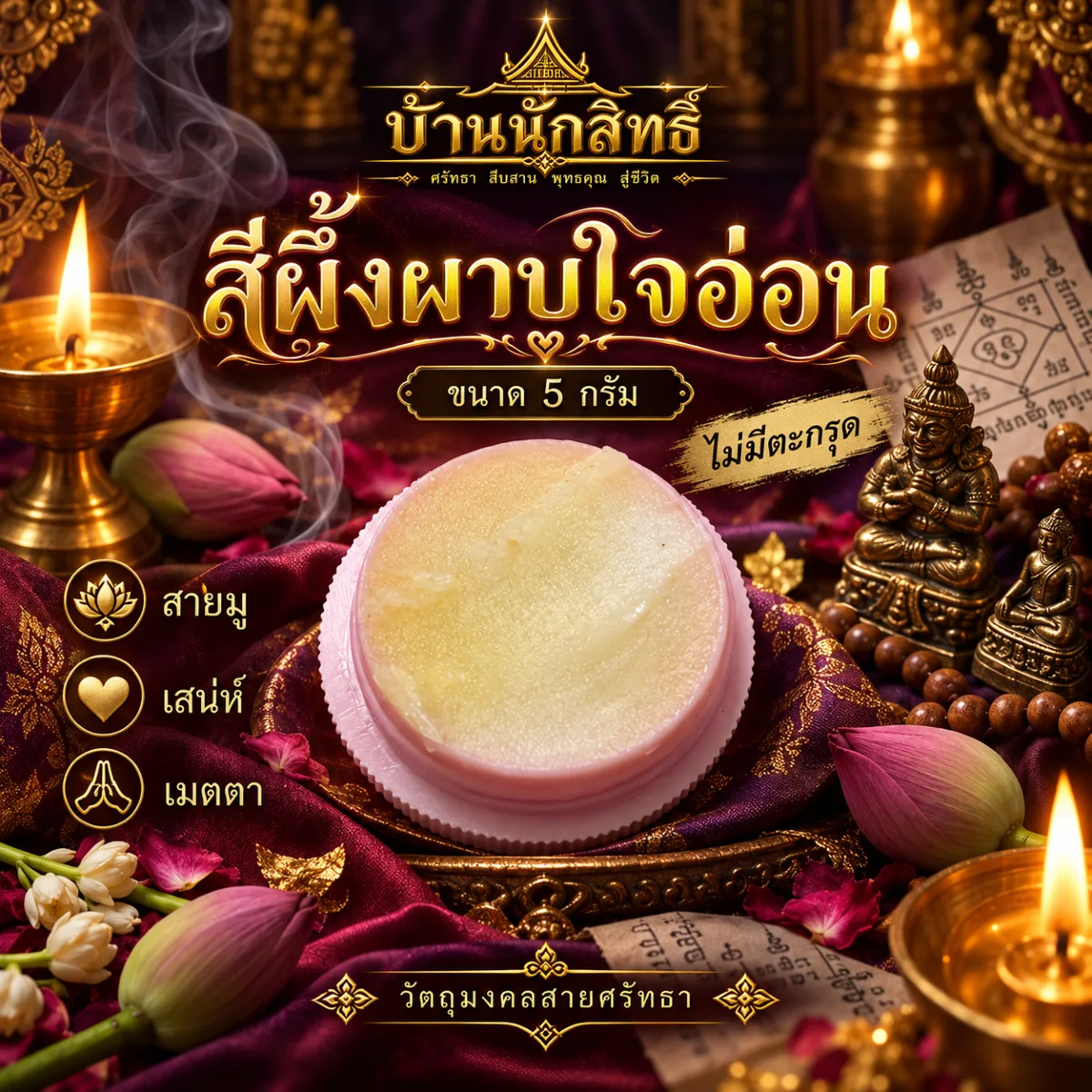 สีผึ้งผาบใจอ่อน 5 กรัม (ไม่มีตะกรุด)