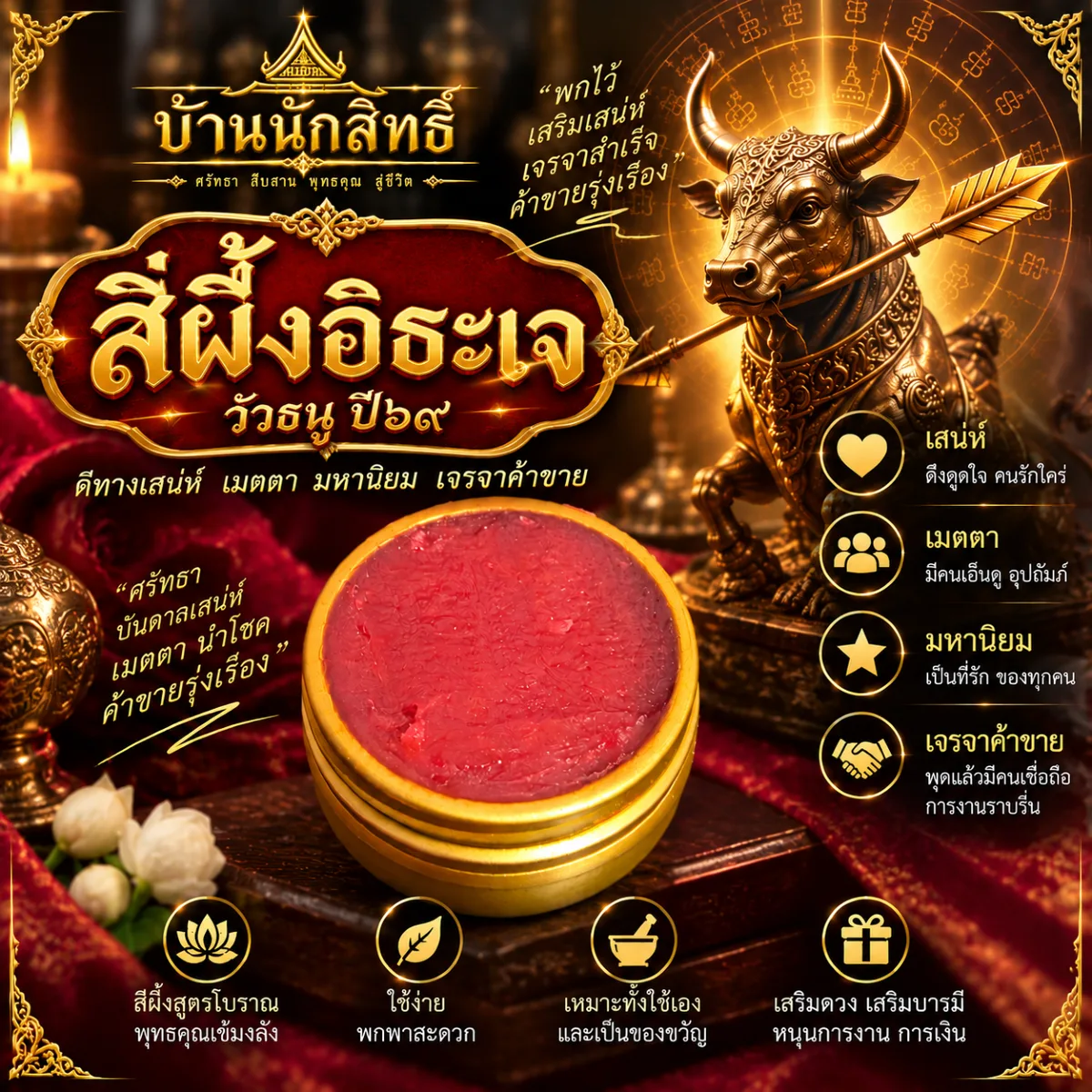 สีผึ้งอิธะเจ วัว ปี ๖๙ ขนาด 5กรัม